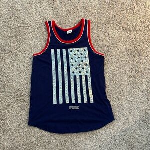 Victoria’s Secret PINK dark blue/red sequin flag tank top Sz M